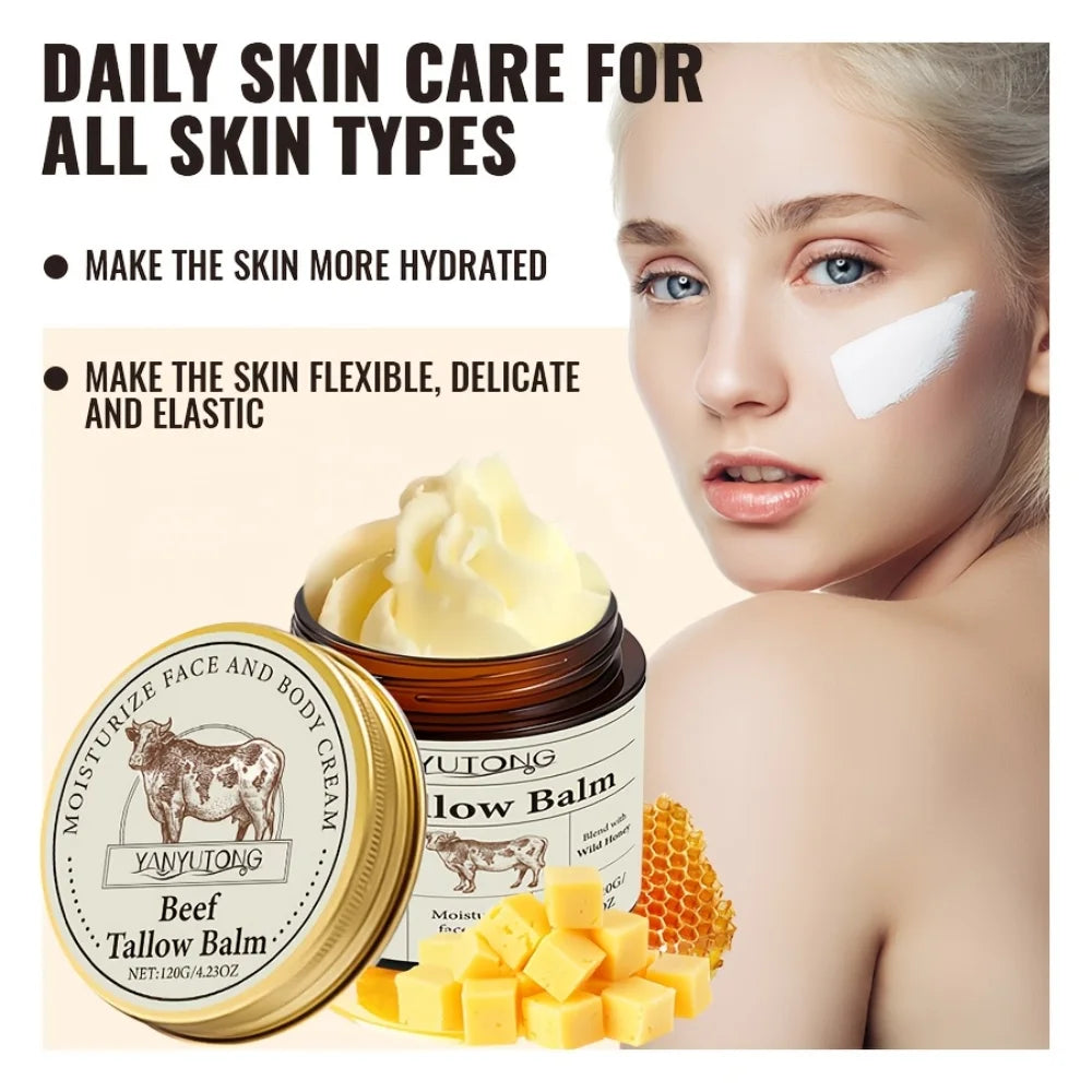 Beef Tallow Honey Balm Moisturizing Hydrating Face Cream Body Lotion Fades Fine Lines Tighten Soothen Brightening Facial Skin