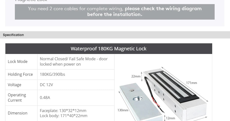 HOMSECUR Waterproof 180kg Holding Force Magnetic Electric Lock 12V For Door Access Control Video Intercom System