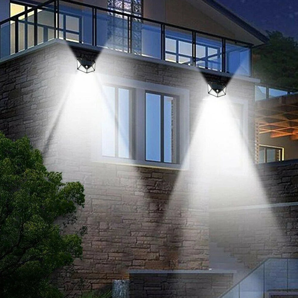 Solar Wall Lamp Outdoor Solar 100 LED Light 4 Sided Luminous Motion Sensor Waterproof Sunlight Garden Courtyard Decor Lighting