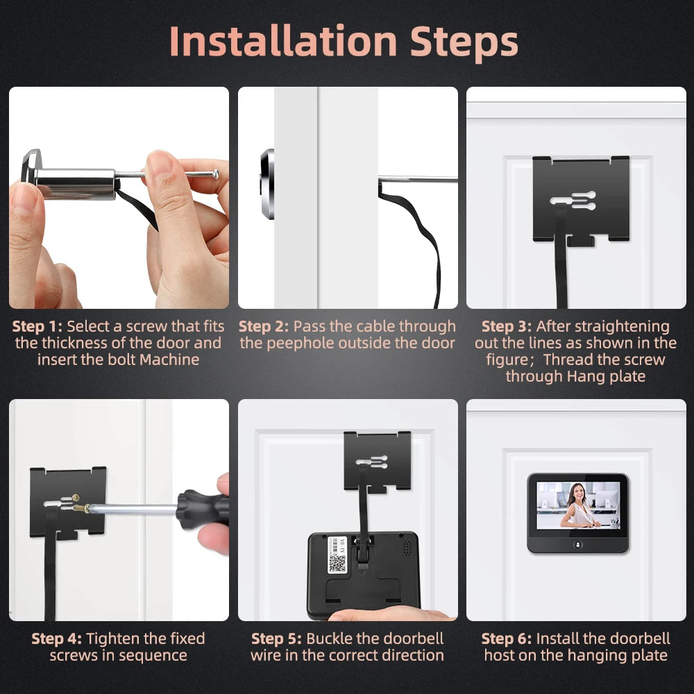 Wsdcam Wifi Doorbell 120 Degree Wide Angle Peephole Doorbell 1080P Digital Doorbell Viewer Motion Detection