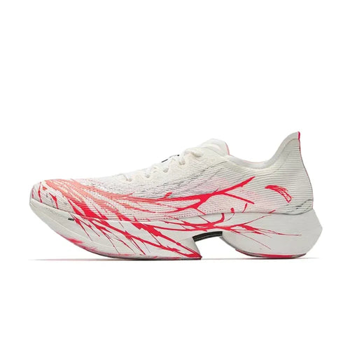 Anta C10 Pro white running sneakers with red heartbeat graphic, Nitro tech foam sole, and breathable mesh design.