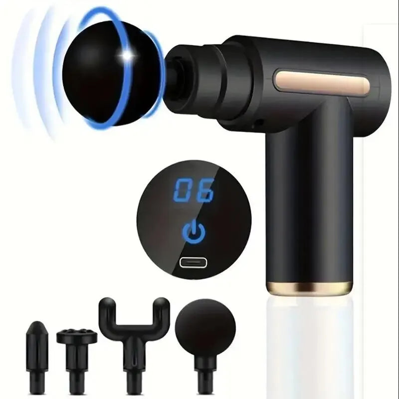 Portable Massage Gun: Deep Tissue Percussion Tool for Muscle Recovery Relaxation Treatment BLACK Type C Charge Tidesmit