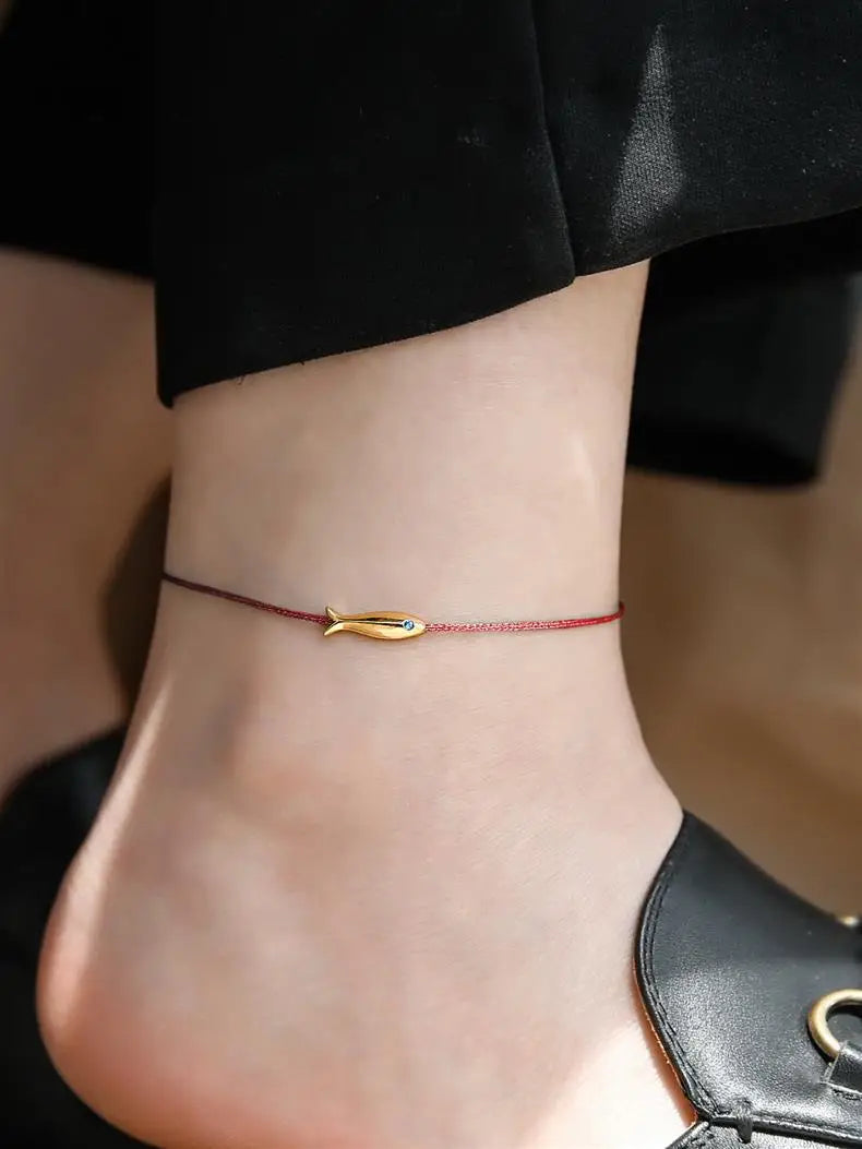 925 Sterling Silver Koi Fish Anklet Rope for Women Girl Cute Fashion Summer Jewelry Dropshipping Wholesale