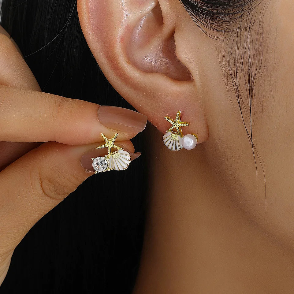 Punk Metal Starfish Stud Earrings for Women Fashion Gold Color Star Geometric Temperament Earrings Summer Jewelry Gift