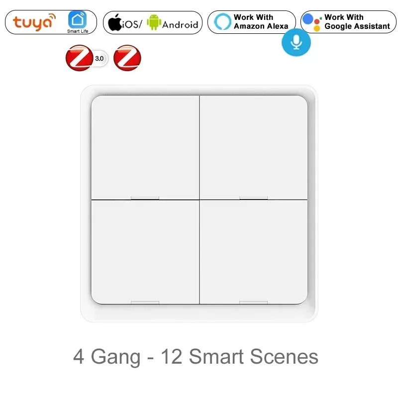 ZigBee 3.0 Tuya Smart Scene Switch Push Button 1/2/3/4 Gang 3 6 9 12 Scenes Automation Scenario Wireless Switch for Tuya Devices