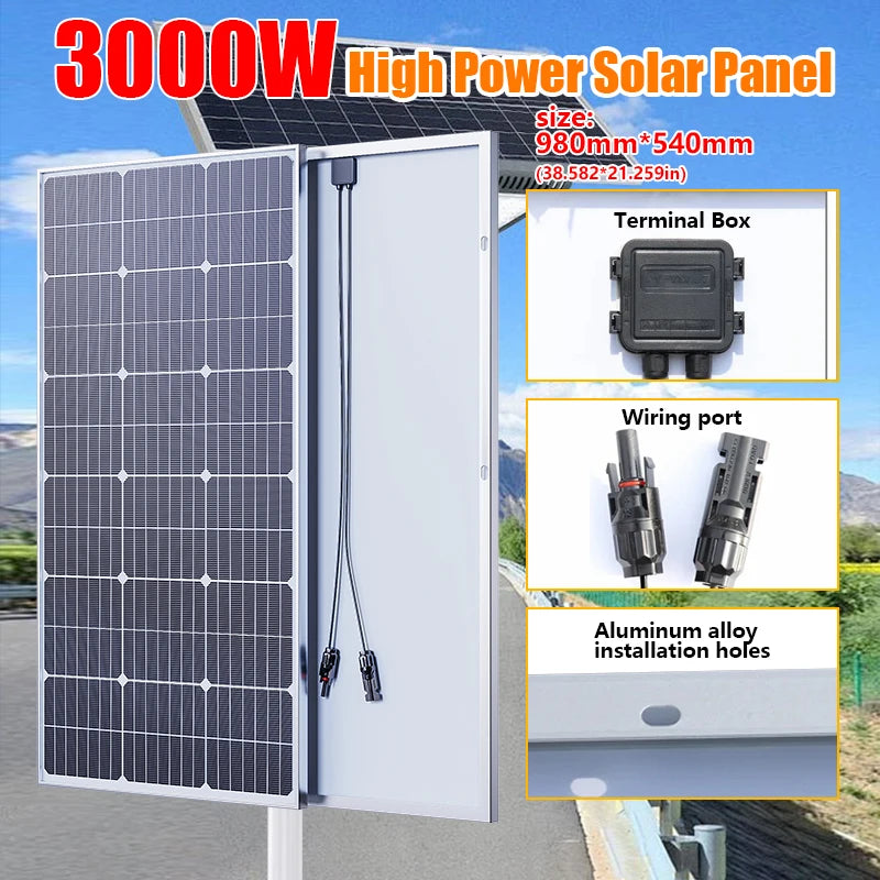 3000W Foldable Portable Monocrystalline Solar Panel 18V High Output Solar Generator for Home RV Camping Off Grid Energy