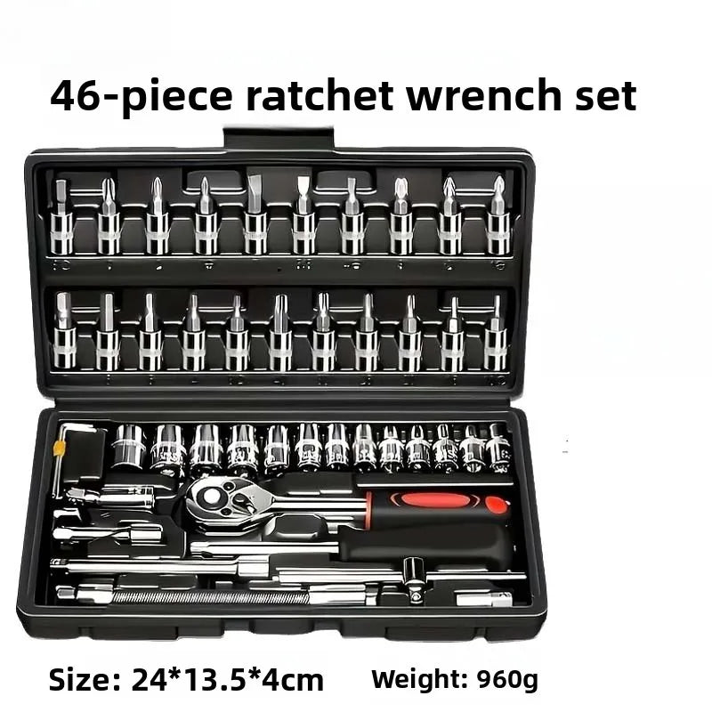 Professional 46pcs Cr-V Steel Socket Set with Ratchet Wrench Storage Bag Durable Sockets Extension Bar for Auto Home Repair Tool