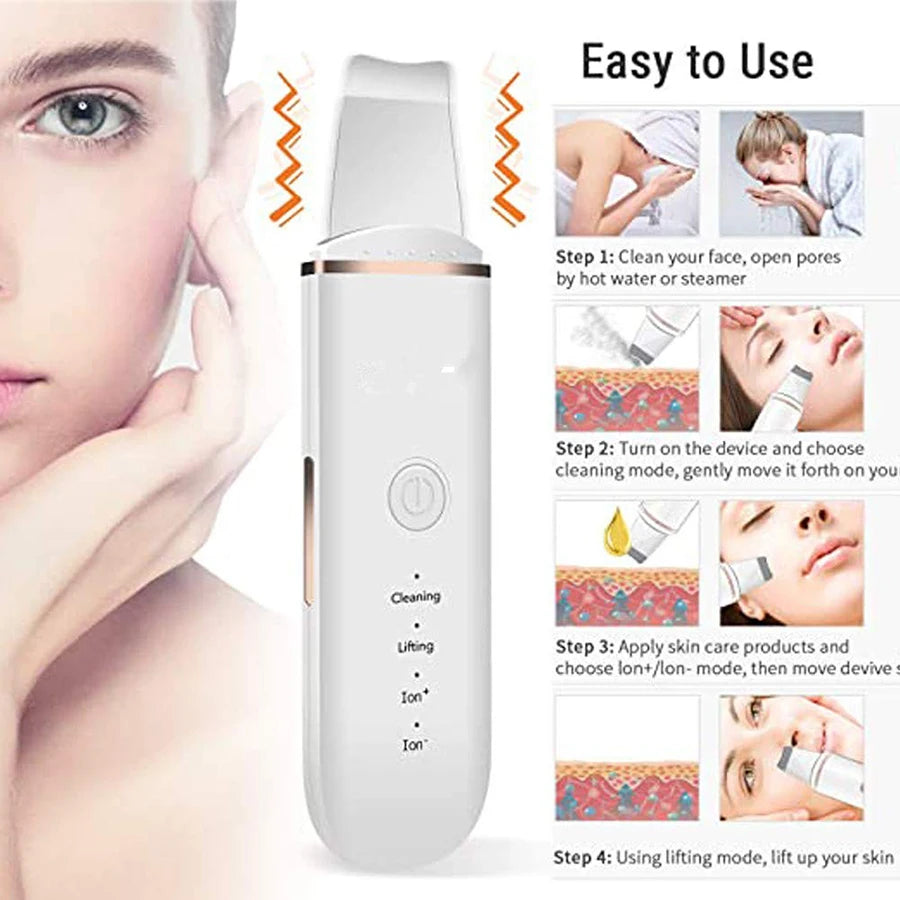 Ultrasonic Skin Scrubber Facial Pore Cleaner - Professional Grade Scrubs Treatments Tidesmit