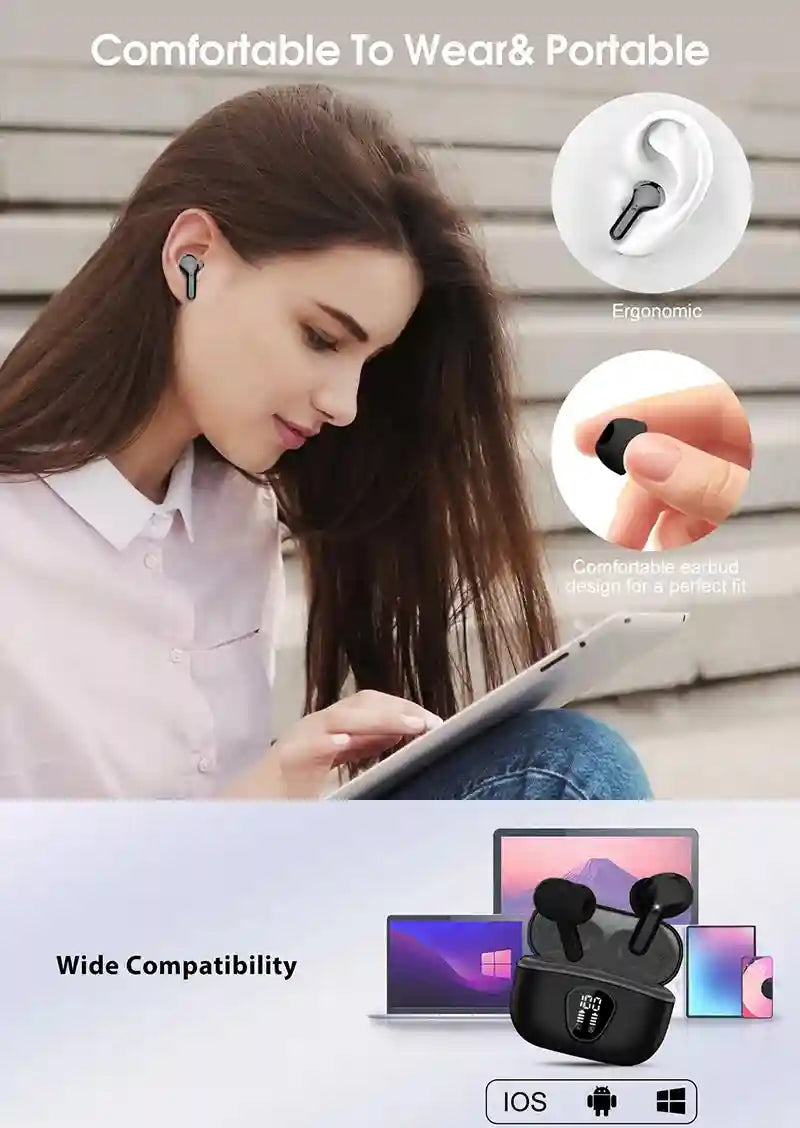 Tidesmit Wireless Earbuds with ENC Mic - 48H Playtime - Waterproof Black Tidesmit