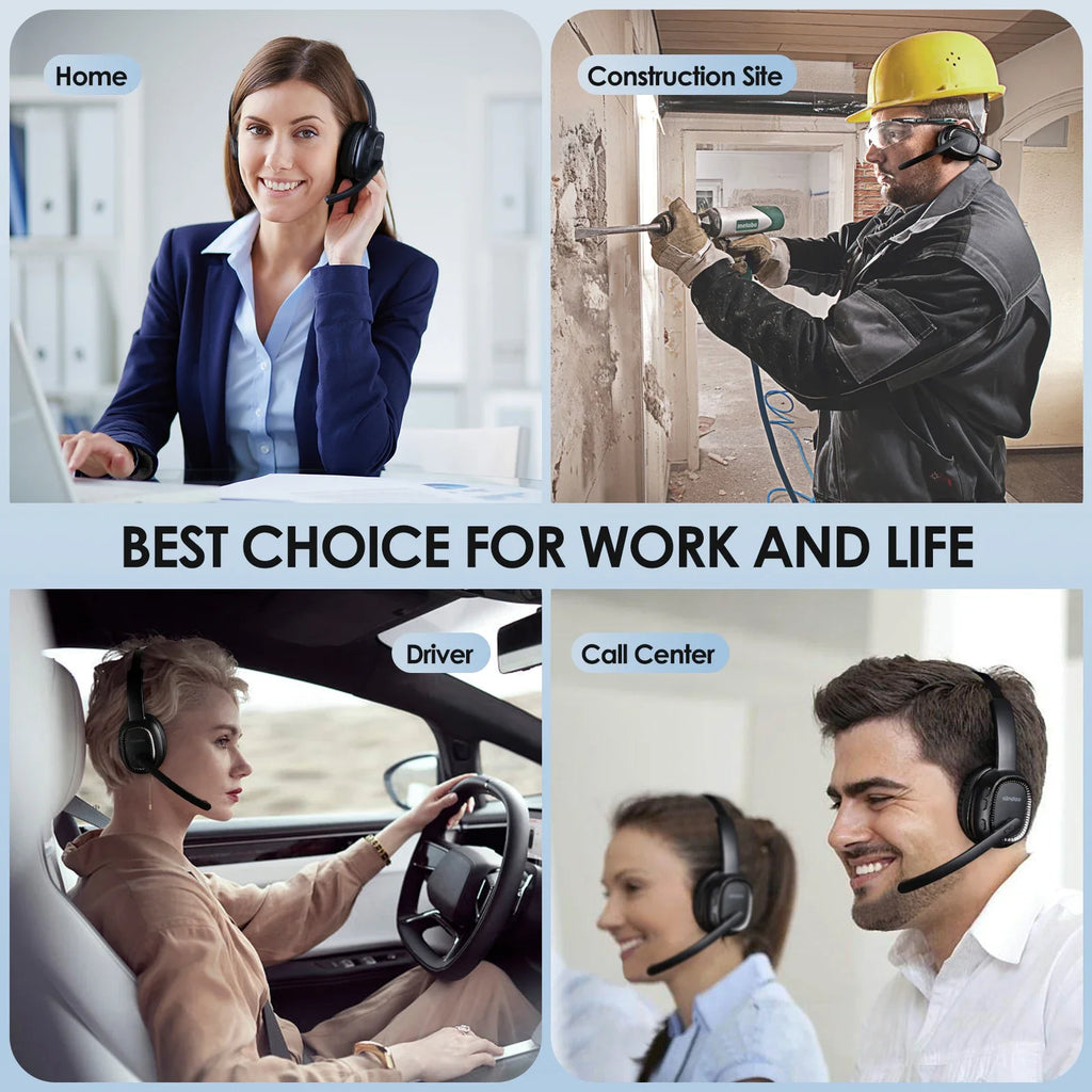 Wireless Call Center Headset with Mic - 50H Talk Time | Tidesmit Tidesmit