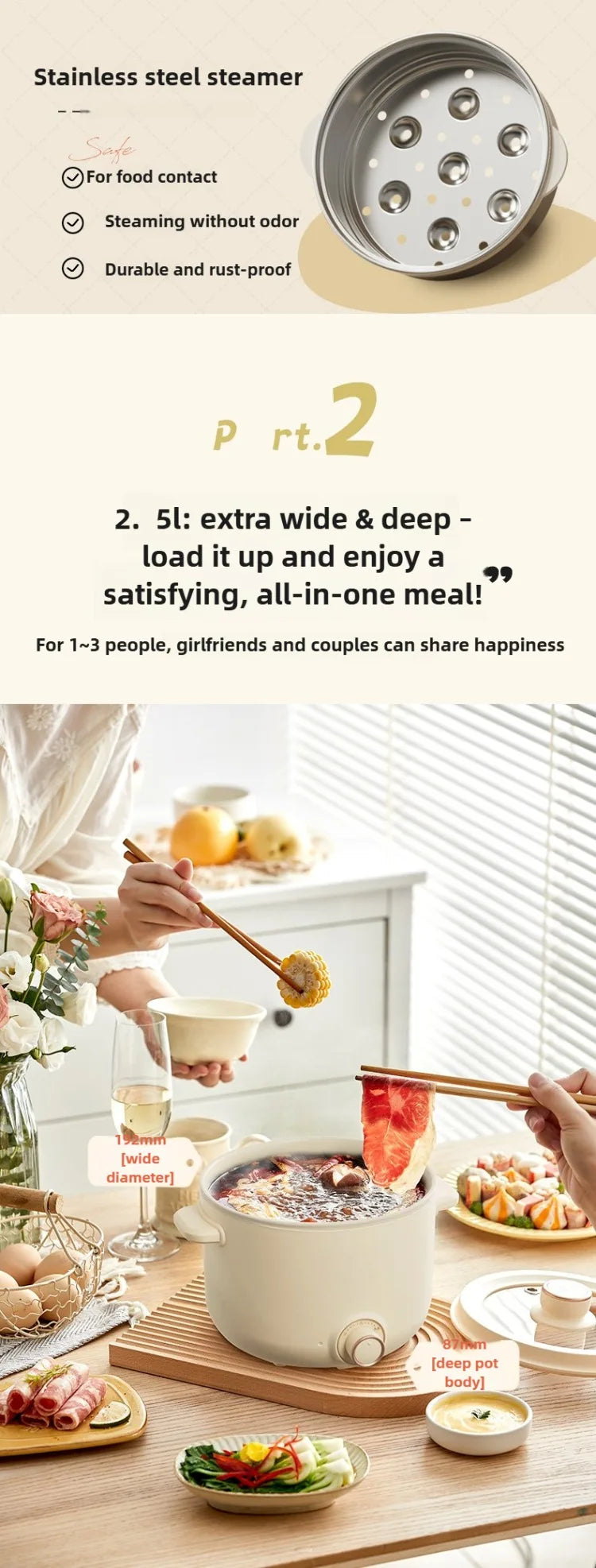 Stainless steel steamer insert with steam holes for electric multi cooker