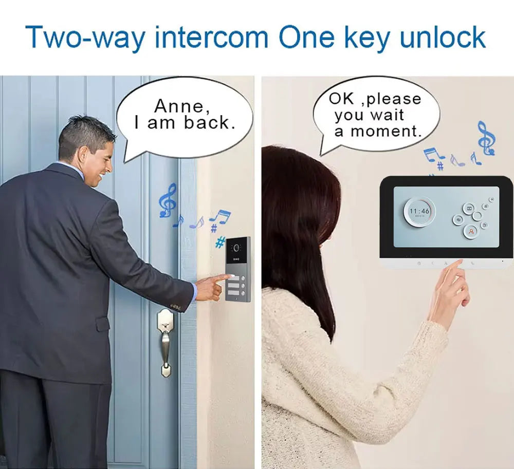 Tuya Wifi 2/3/4 Unit Apartments Residential Video Doorbell Intercom 4 Wire 7 inch Video Intercom System with RFID Card Unlock