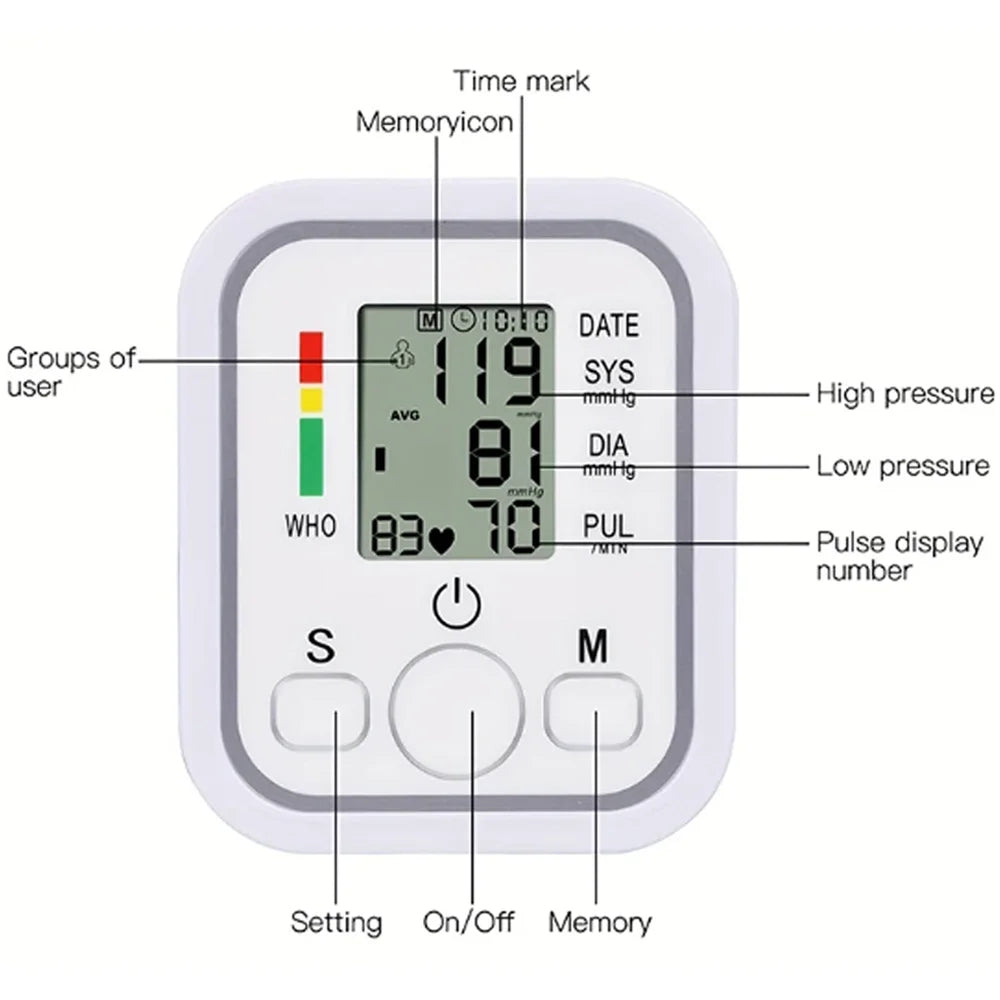 Blood Pressure Meter Digital Automatic Tonometer Upper Arm Blood Pressure Monitor Medical Tensiometer Sphygmomanometer Measure