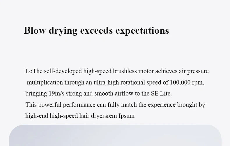Lightweight 345g high-speed hair dryer with fast-drying airflow, constant temperature tech, and noise reduction design.