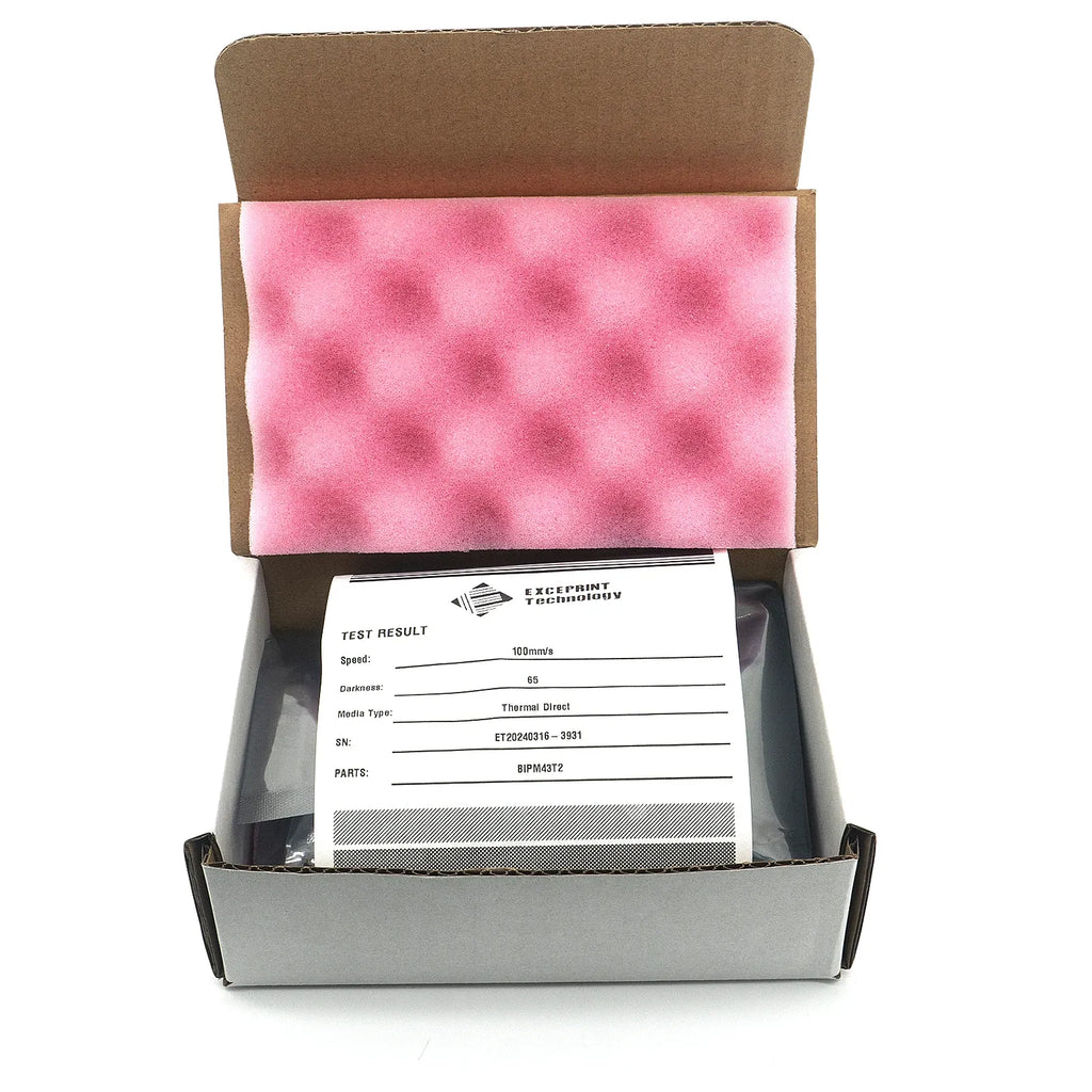 Thermal printhead unit with test sheet in open protective box