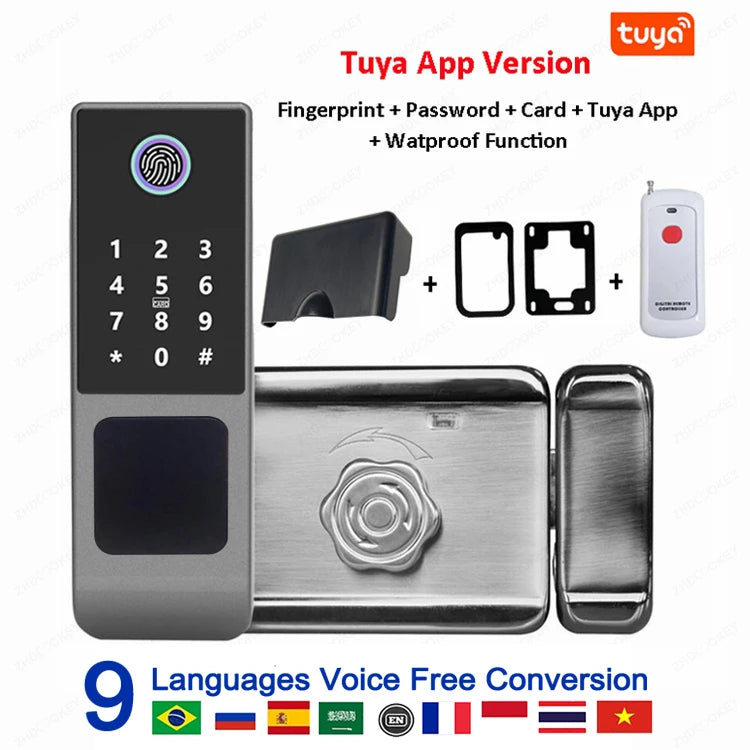 Tuya WiFi Double Side Fingerprint Door Lock IP66 Waterproof Passcode RFID Card Remote App Smart Lock For Outdoor Courtyard Gate