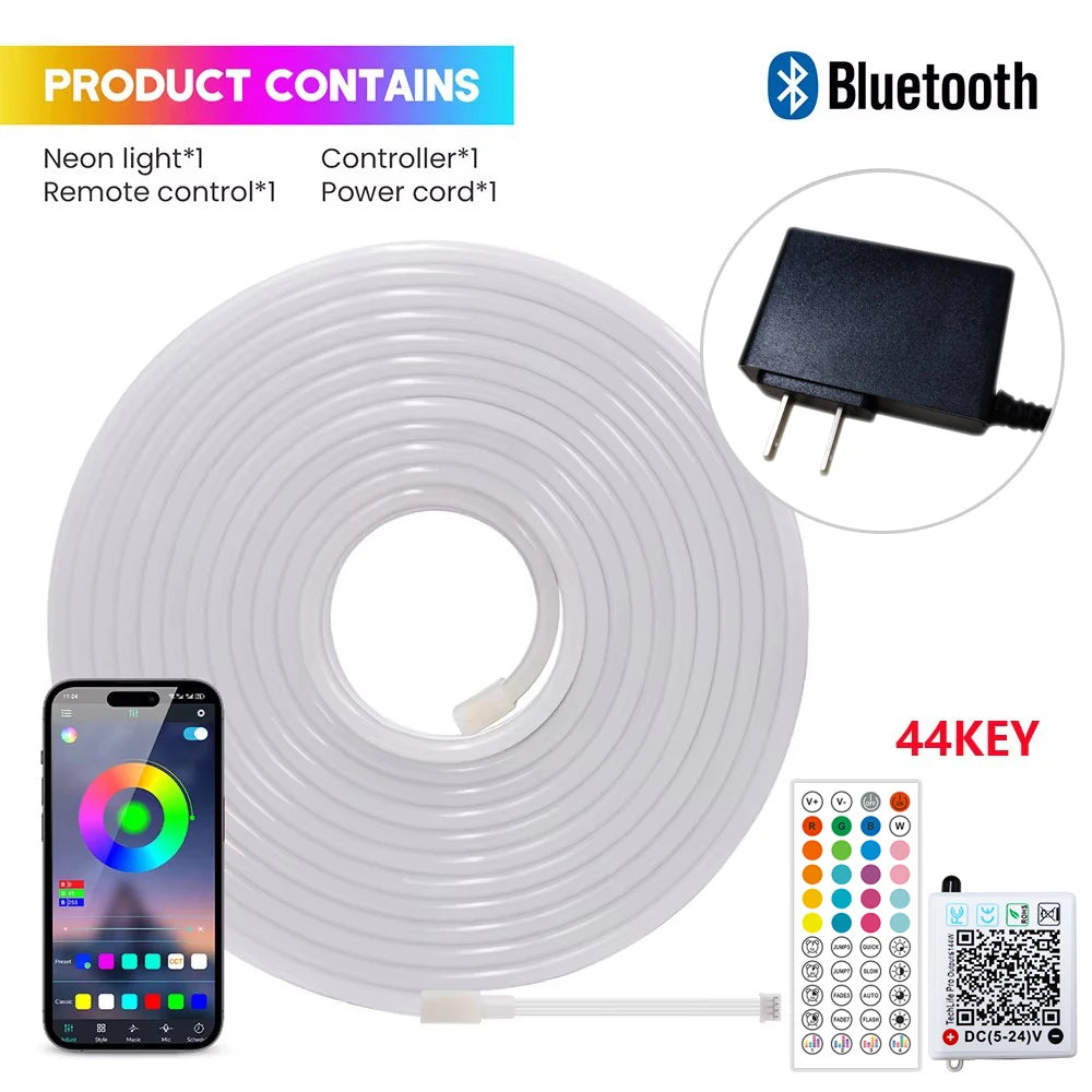 RGB Neon Light LED Rope Light Waterproof APP Remote Control Music Sync 24V Flexible DIY Silicone Strip Light for Indoor Outdoor