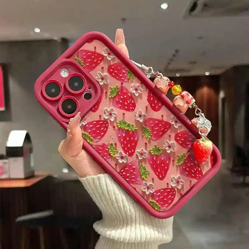 Strawberry Flower Phone Case with Pendant - Military-Grade Shock Protection Tidesmit