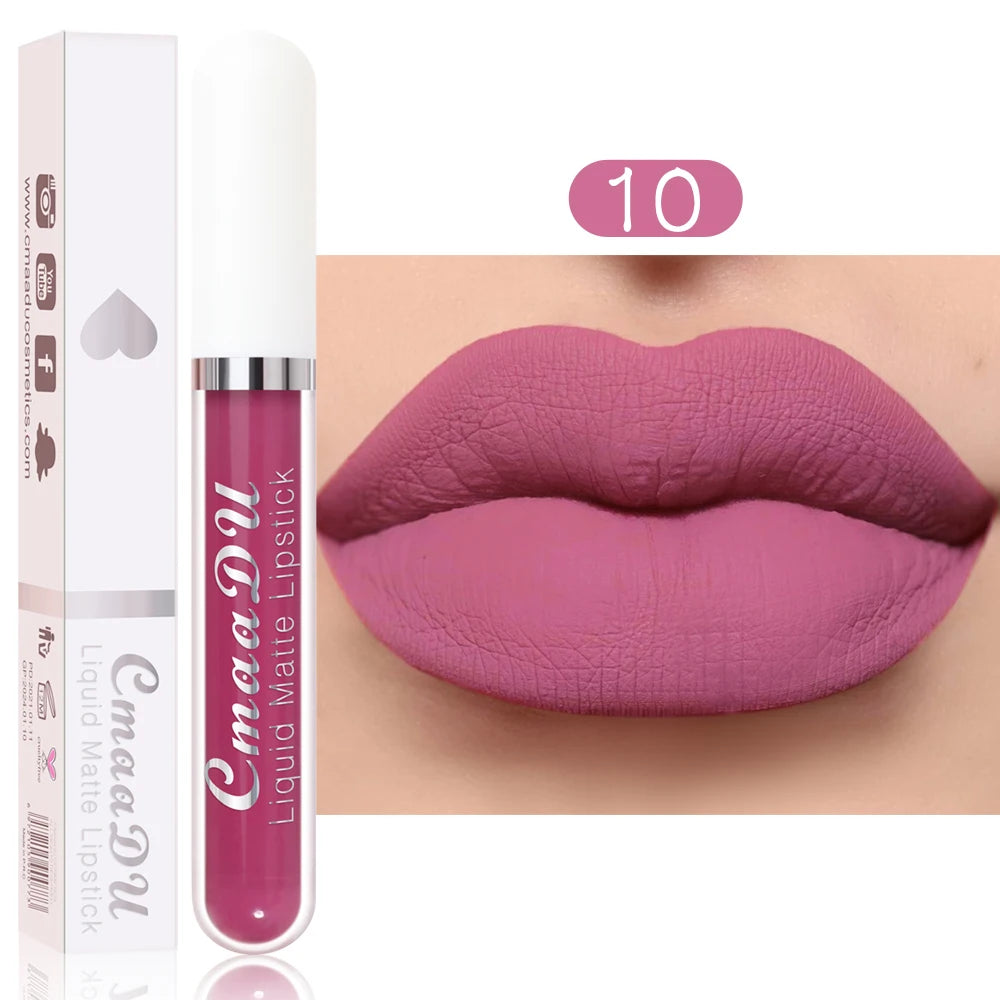 Cmaadu mauve pink liquid matte lipstick, long-lasting waterproof non-stick lip gloss for all skin types.