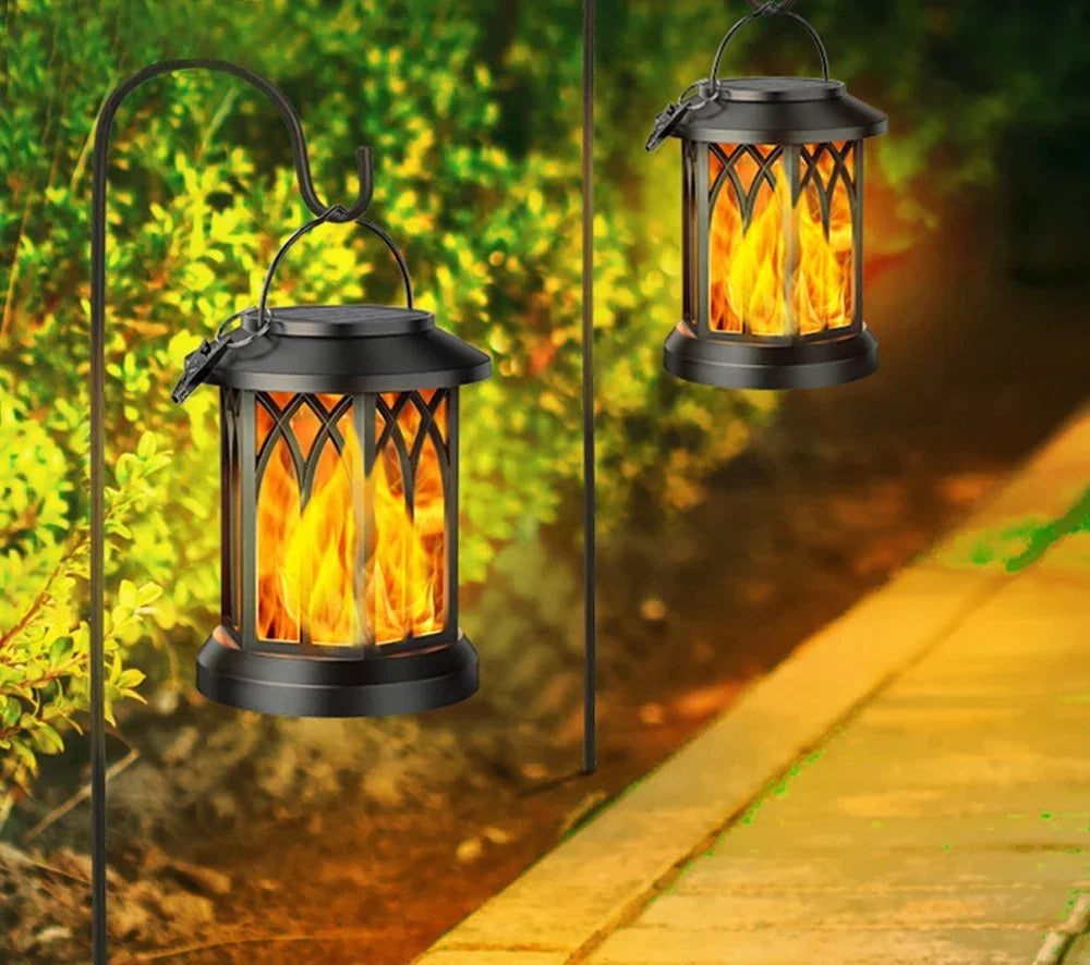 2PCS Solar Flame Hanging Lamp Outdoor Solar Light Garden Waterproof Flame Flickering Effect Christmas Garden Patio Yard Path Light