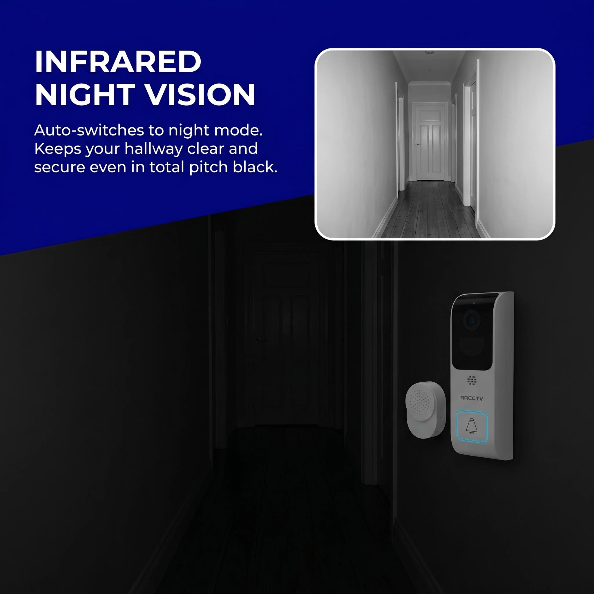 ARCCTV 2K Dual-band WiFi HD Video Doorbell Camera With Two-way Intercom Infrared Night Vision Motion Detection IP66 Waterproof