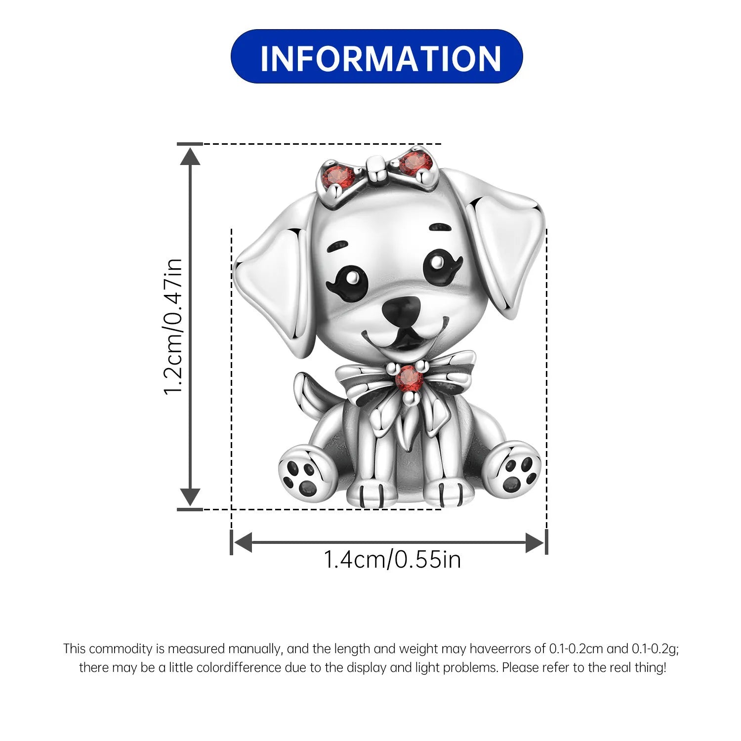 Cute 925 sterling silver dog charm with red stone bows, perfect for DIY bracelets and unique pet-lover gifts.