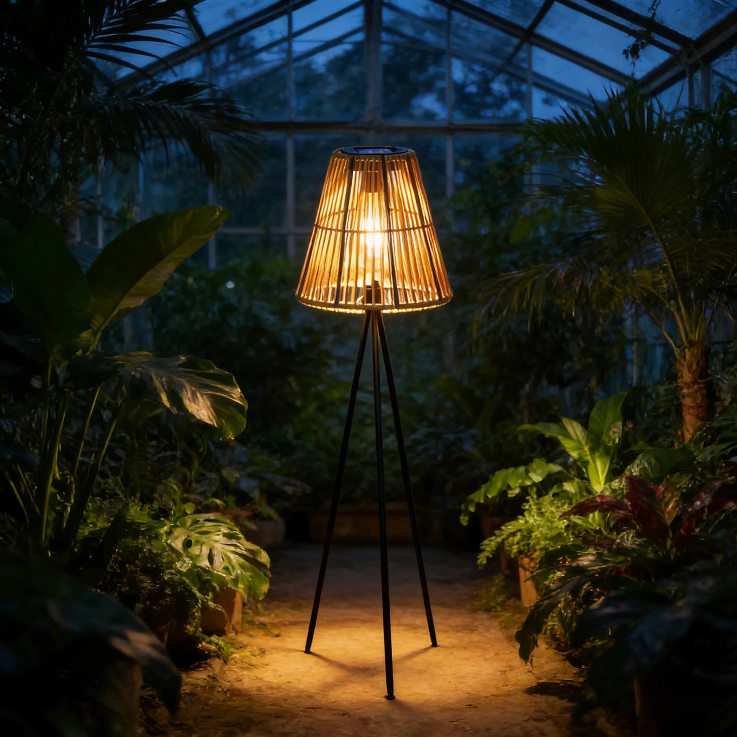 A Handmade Rattan Solar-Powered Floor Lamp, No Need for Electricity, for Outdoor Patio, Garden Decoration, Path Decoration, and Holiday Atmosphere Setup