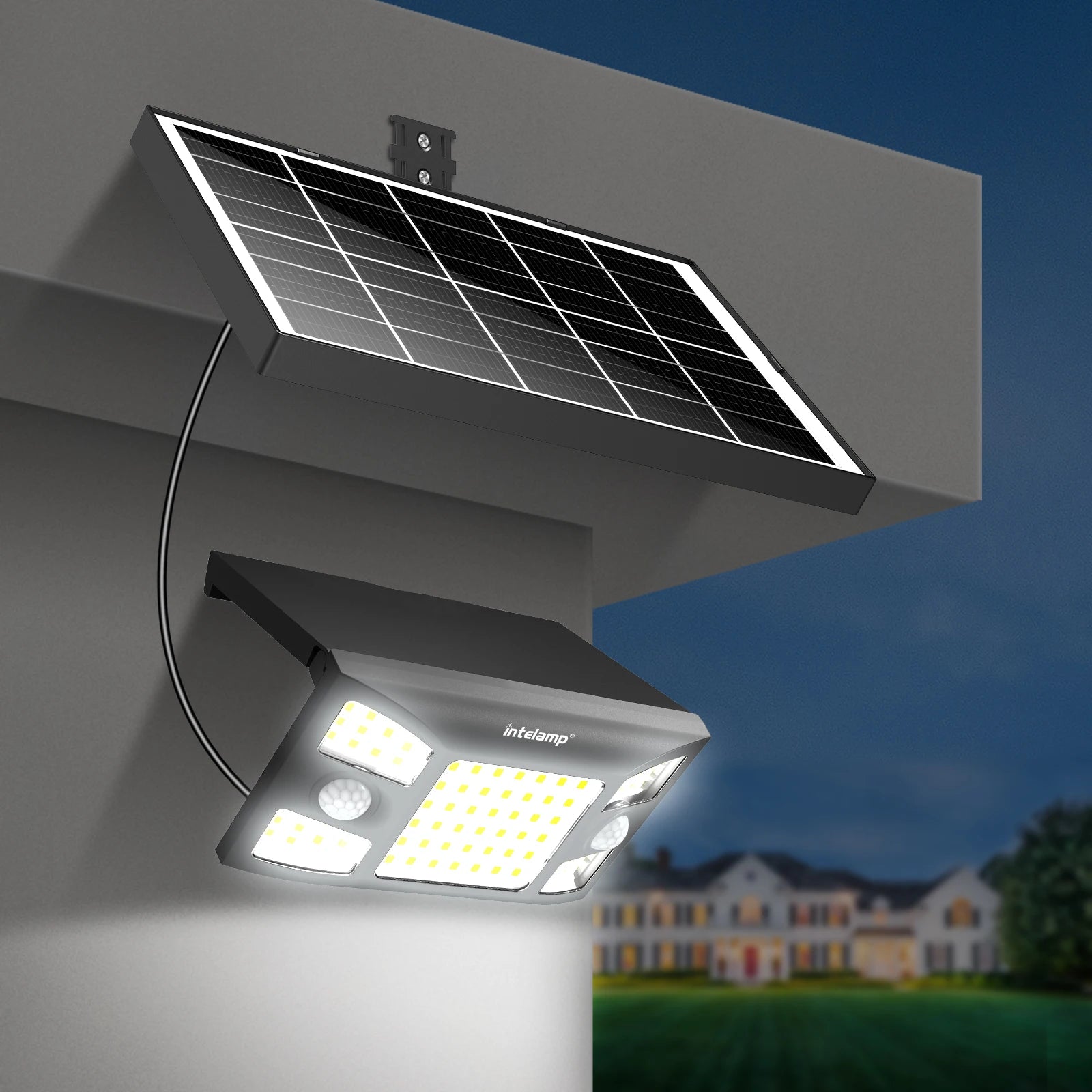 Intelamp 2000LM 8000mah Outdoor Solar Lights With Two Motion Sensors Larger Solar Panel Solar Lamp IP65 For Street Garden Path