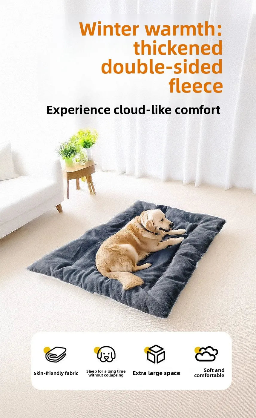 Extra large plush dog bed with thick, soft double-sided fleece for warm, comfortable sleep for large pets.