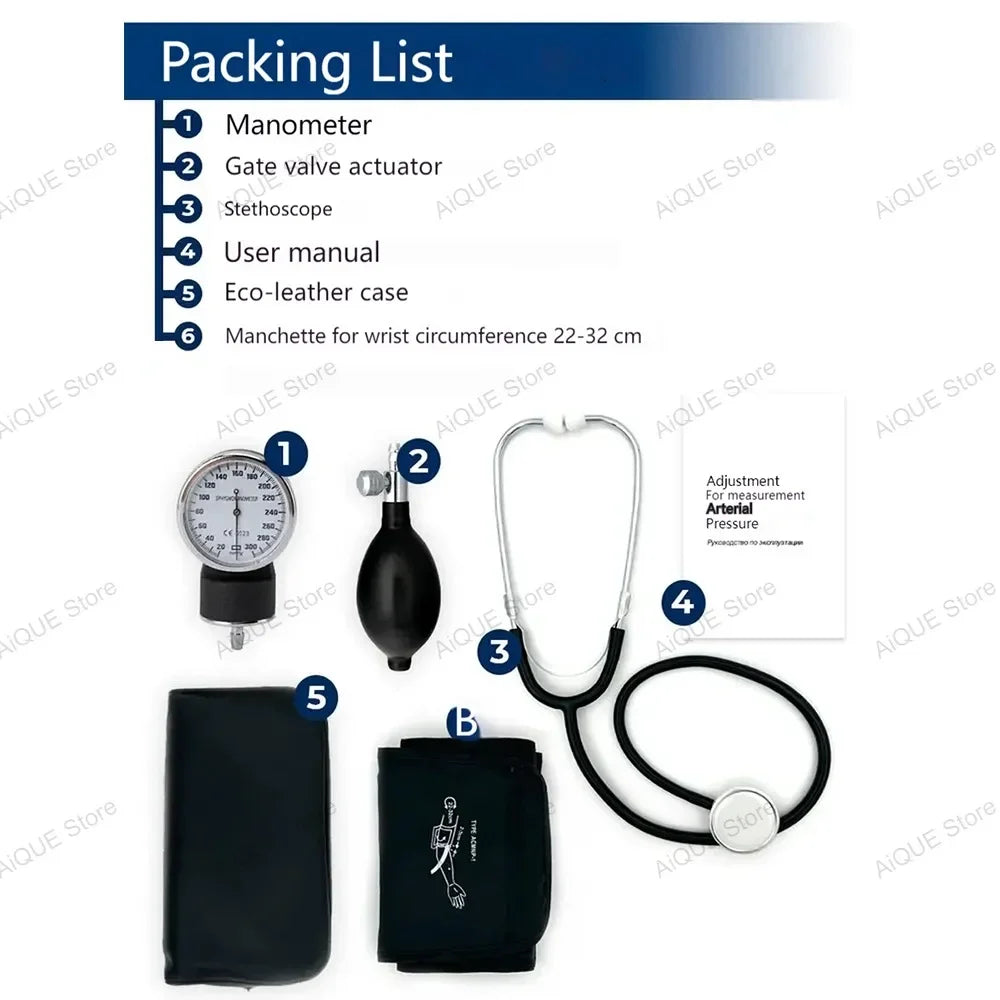 JUSTLANG Medical Manual Blood Pressure Monitor BP Cuff Upper Arm Aneroid Sphygmomanometer Tonometer Meter Tester Device