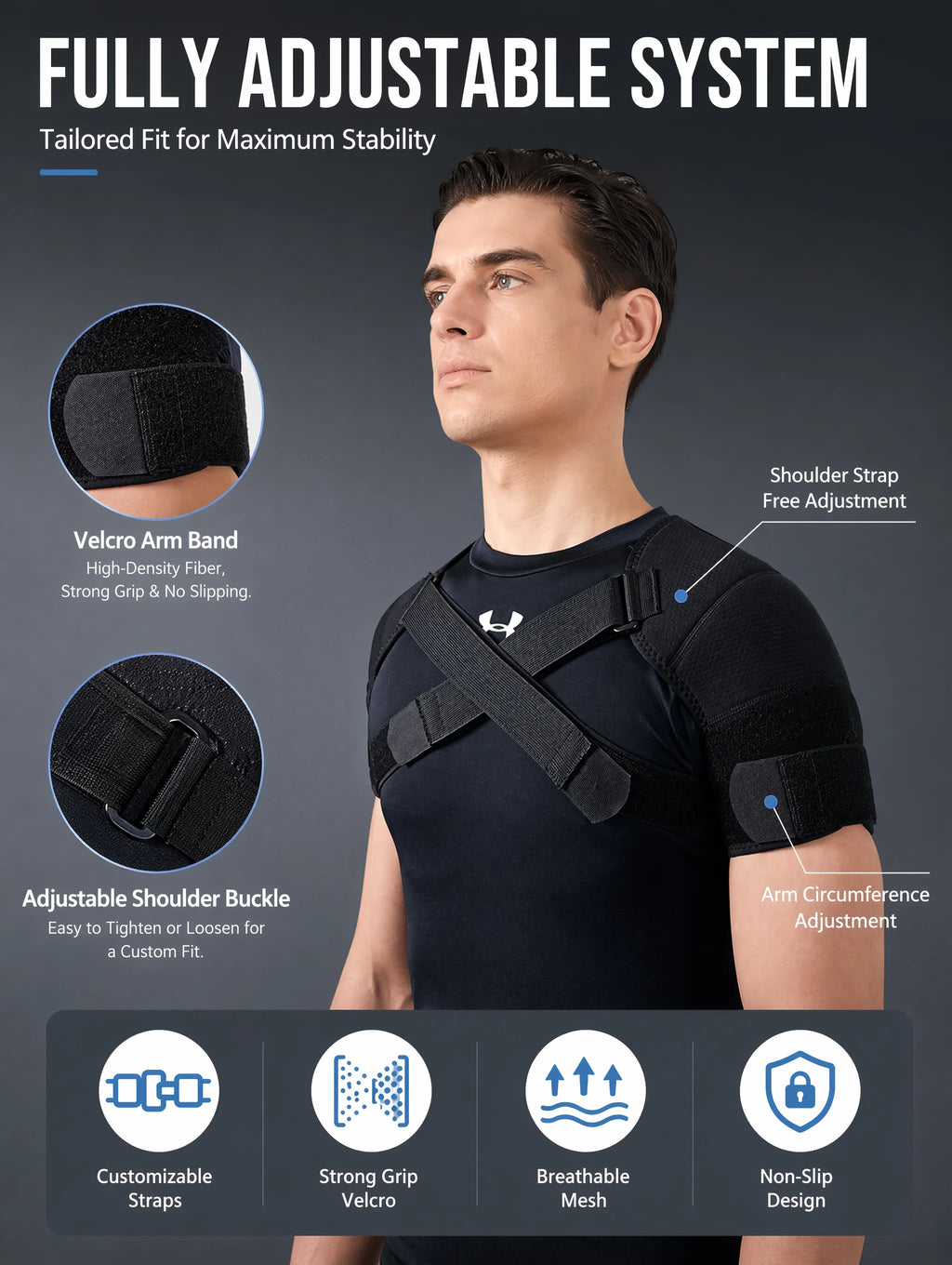 Double Shoulder Brace Adjustable Breathable Neoprene Compression Support Cross Strap for Men Women Sports Injury Pain Relief