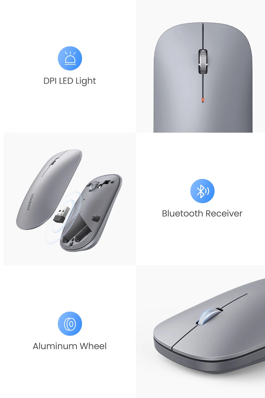 UGREEN Mouse Wireless Bluetooth 2.4G Silent Mice 4000 DPI Left Right Hand For MacBook Tablet Computer Laptop PC Wireless Mouse