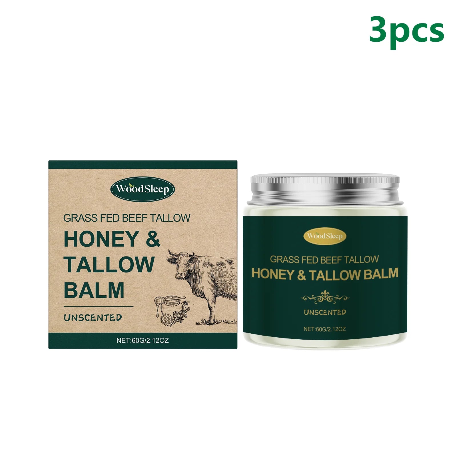 Woodsleep Organic Grass Fed Beef Tallow Balm Lifting Facial Rejuvenation Deep Hydration Face Care Unscented Tallow Honey Cream