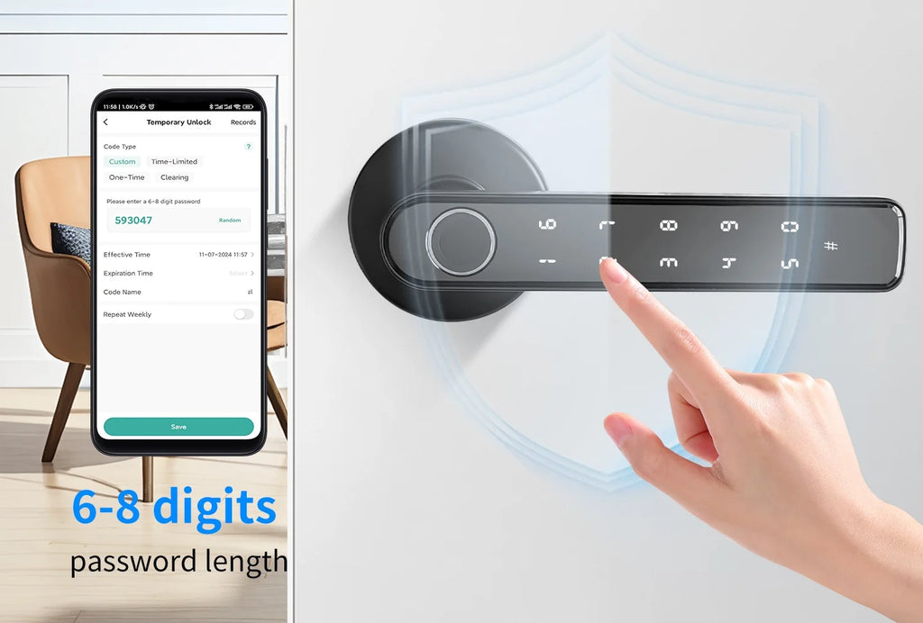 Tuya Bluetooth Biometric Electronic Lock Smart Fingerprint Password App Unlock Intelligent Door Handle Lock Home Security
