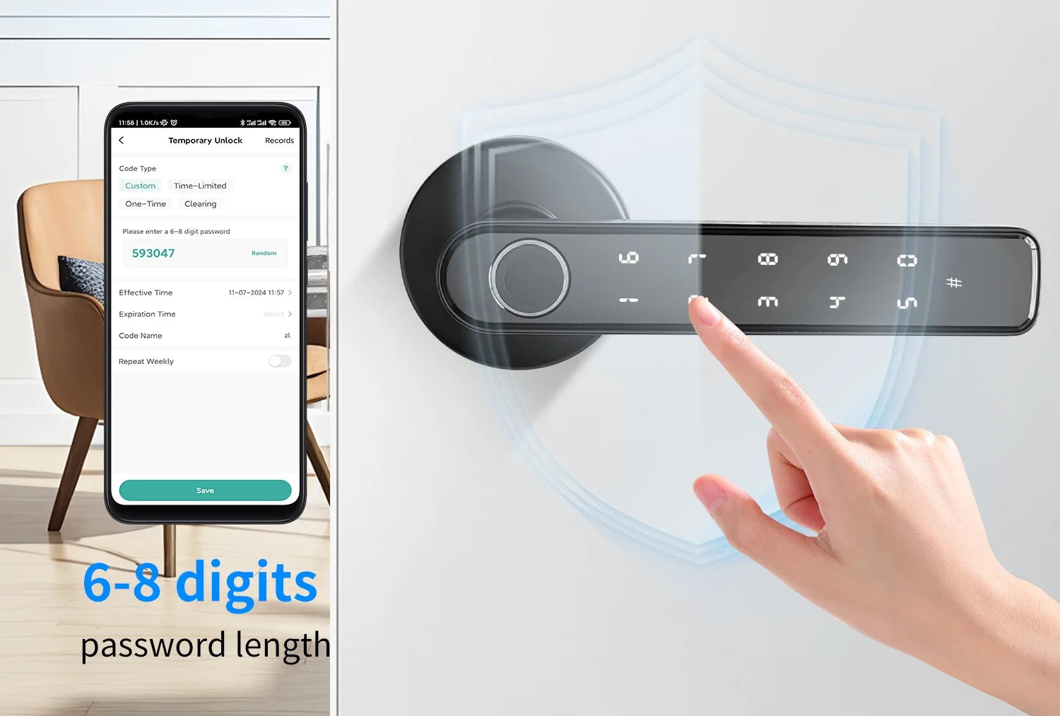 Tuya Bluetooth Biometric Electronic Lock Smart Fingerprint Password App Unlock Intelligent Door Handle Lock Home Security