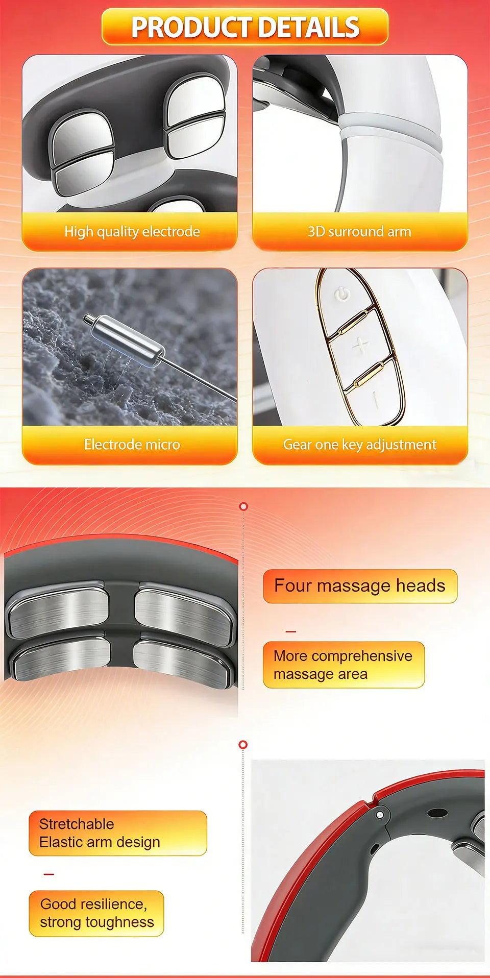 Vibration Neck Massager with Heated Pulse Relief - H808 Model Back Massage Instrument Tidesmit
