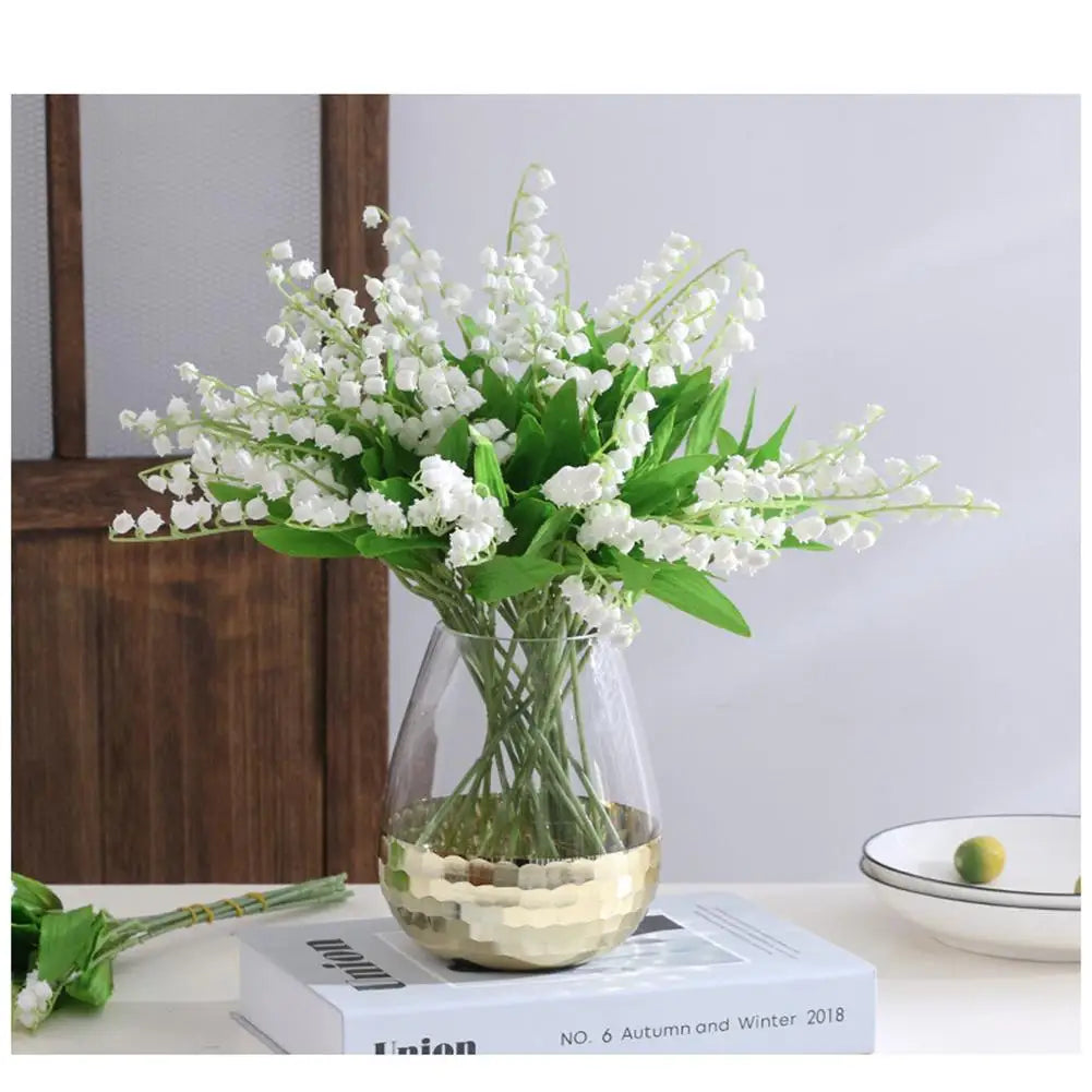 1 Pcs Artificial Flower Lily Of The Valley Flower Bunch W/ 3 Bunch White Green For Home Decoration Accessories