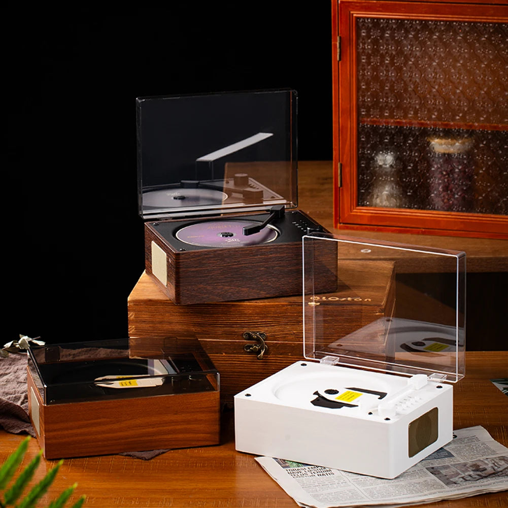 Portable Retro CD Player - Bluetooth Speaker with Woodgrain Finish Tidesmit