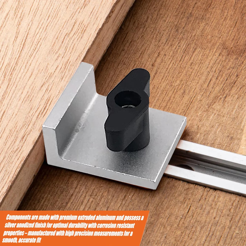 4 Pcs Silver Short Stop Kit with Knobs T Track Stop Block for T-Track Woodworking Sanding and Routing