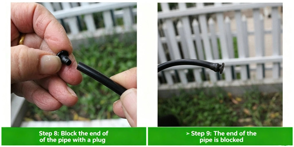 Micro drip irrigation capillary tube end with black plug for closing the line