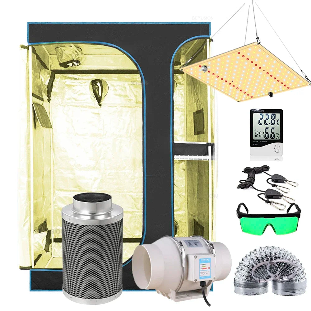 BEYLSION New Growbox Complete Set Air Tent Grow With Dimmable LED Grow Lamps Centrifugal Fans Activated Carbon Air Filter Set