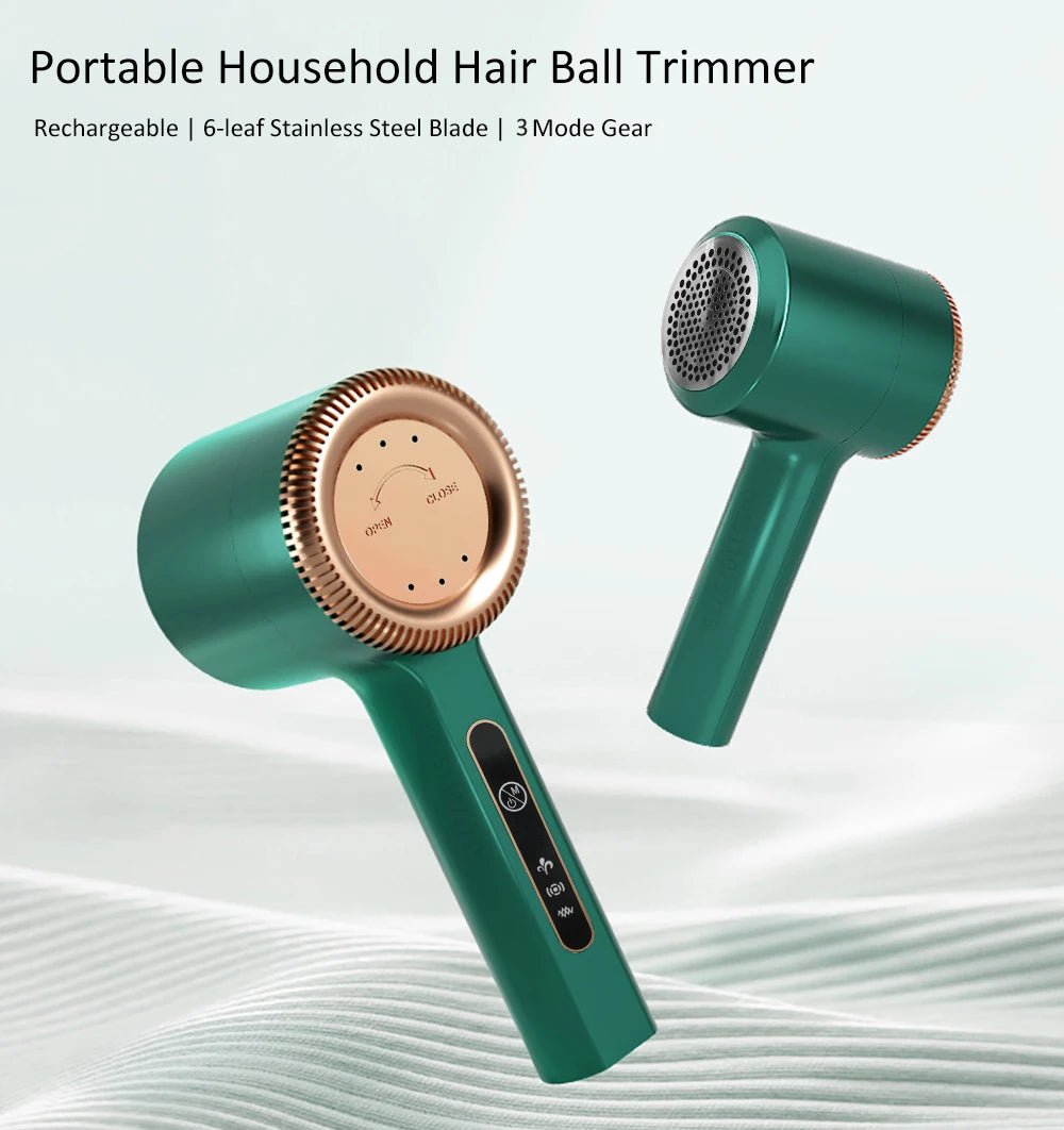 Tidesmit portable electric fabric shaver removing lint pellets and fuzz from clothing, close-up feature view.