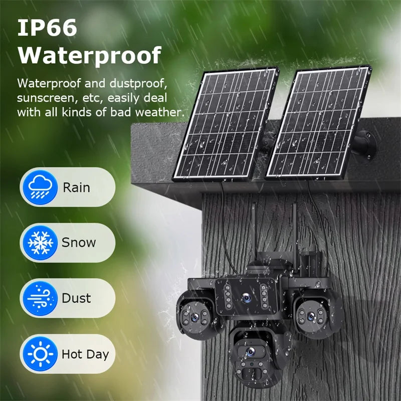 OKAM PRO AOV 24/7 Online Four Lens  AI Solar Camera Security Outdoor 360° Panoramic View CCTV  20100mAh Batterys Night Vision