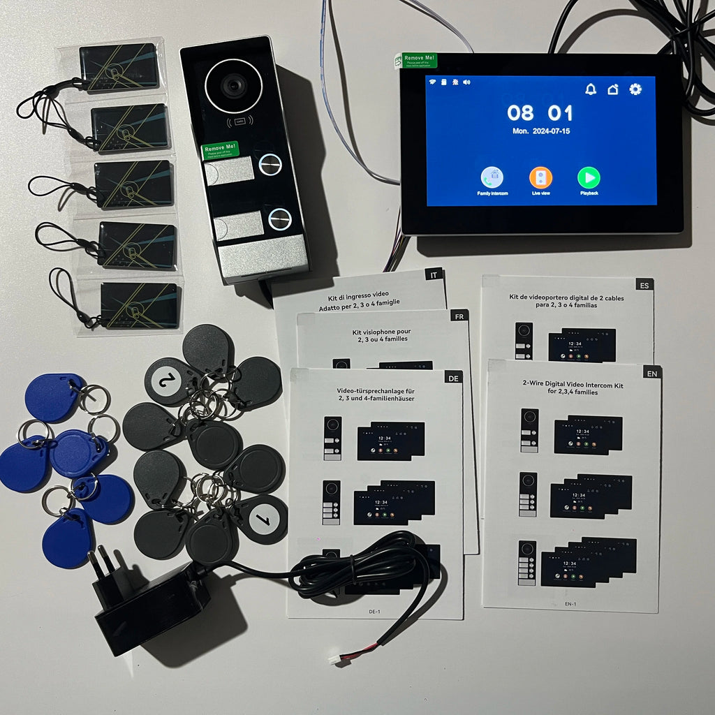 7" Touch Monitor Tuya WIFI Video Building Intercom System 2 Wire Cable Port 2-4 Units Apartment Video Door Phone Doorbell Kits