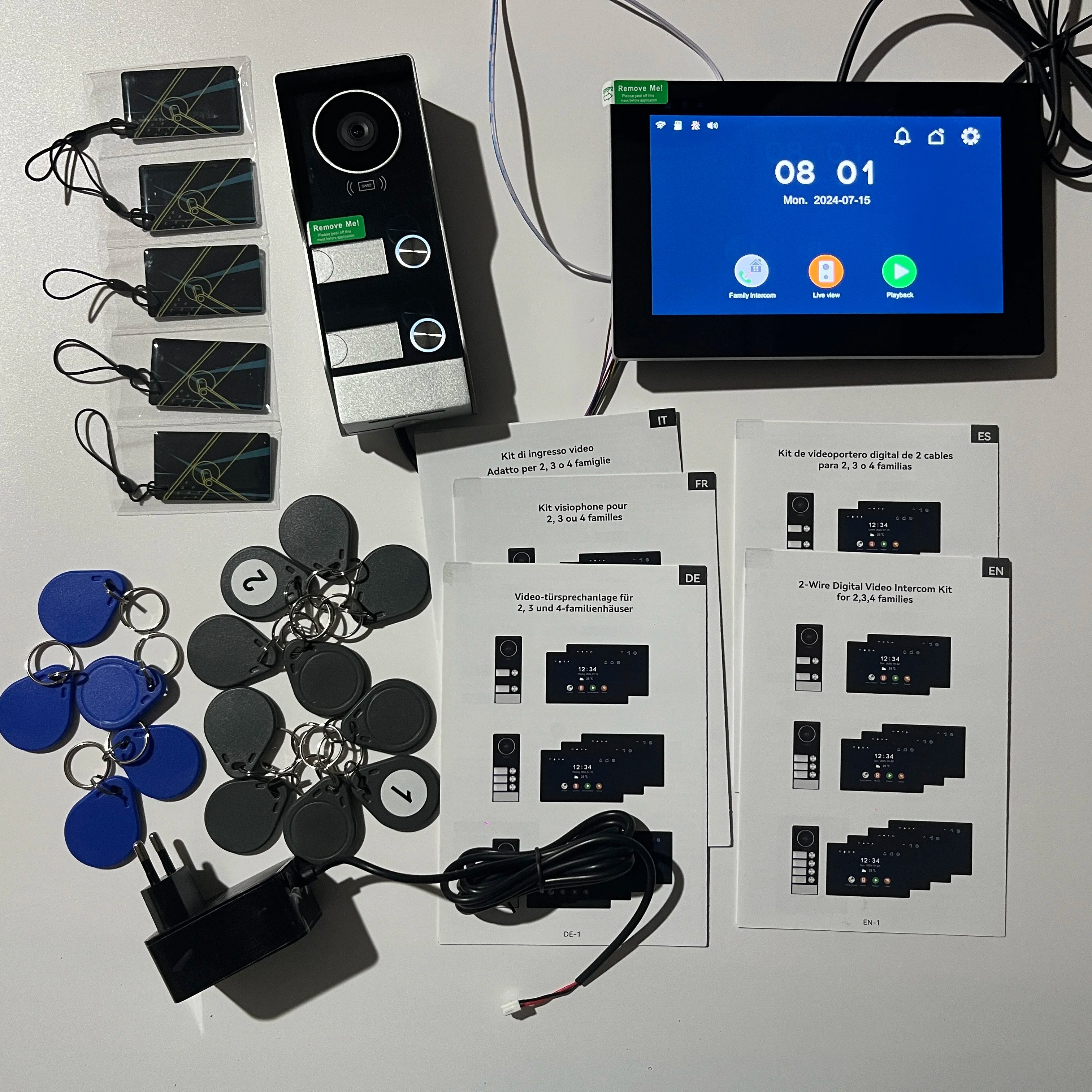 7" Touch Monitor Tuya WIFI Video Building Intercom System 2 Wire Cable Port 2-4 Units Apartment Video Door Phone Doorbell Kits