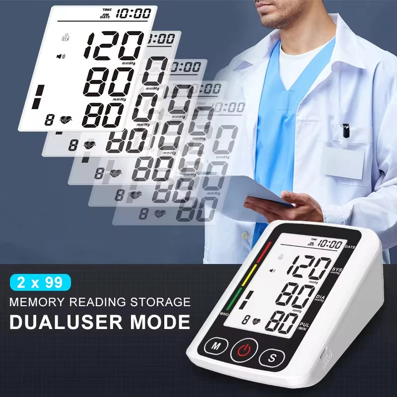 Digital Arm Blood Pressure Meter Cuff Medical Automatic Pressure Tonometer Tensiometer Heart Rate Pulse Meter BP Monitor Healthy