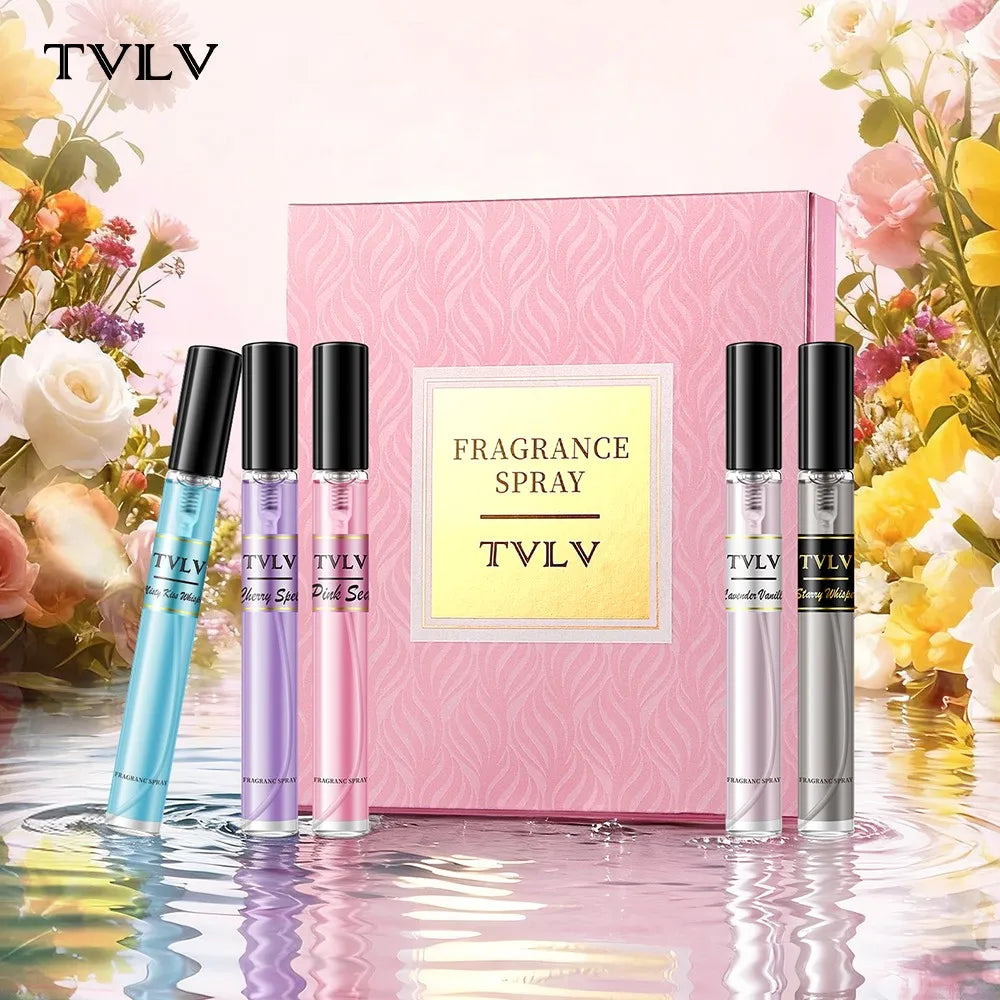 TVLV luxury women’s floral fruity vanilla fragrance set. Long-lasting slim spray perfumes in pink gift box. Valentine's.
