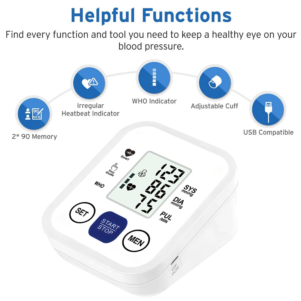 Medical Blood Pressure Tensiometer LED Display Digital BP Heart Rate Meter Arm cuff Blood Pressure Monitor BP Pulse Rate Meter