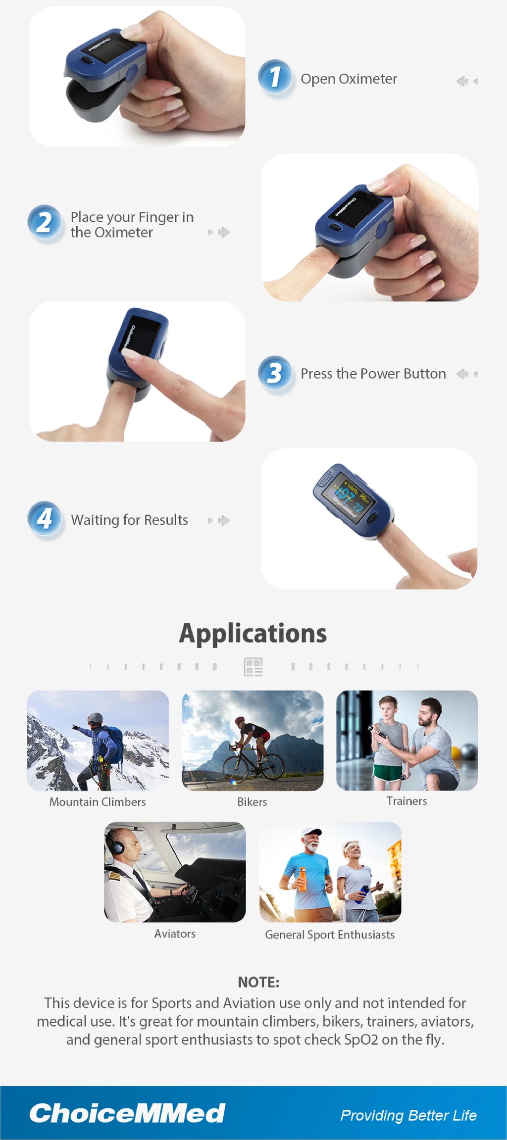 ChoiceMMed Portable Medical Finger Pulse Oximeter Blood Oxygen Heart Rate Monitor OLED Oximetro de dedo Saturometro de oxigeno