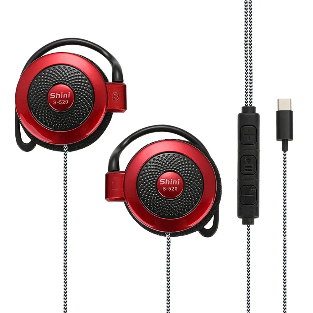 Wired Sports Earphones - Secure Ear Hook Stereo Sound by Tidesmit Red Tidesmit